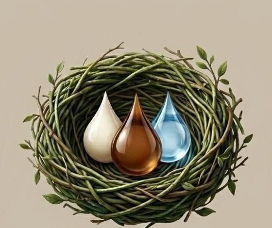 BevNest logo — a woven nest holding three drops: milk, coffee and water