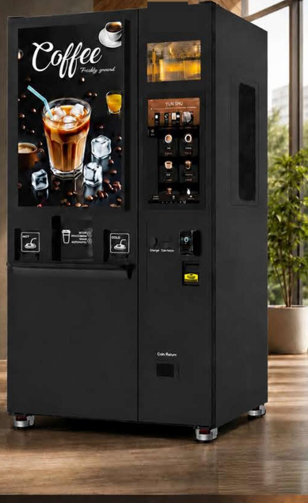BevNest Model One — Y900 self-serve coffee machine with a large drink display, touchscreen menu and hot and cold dispensing