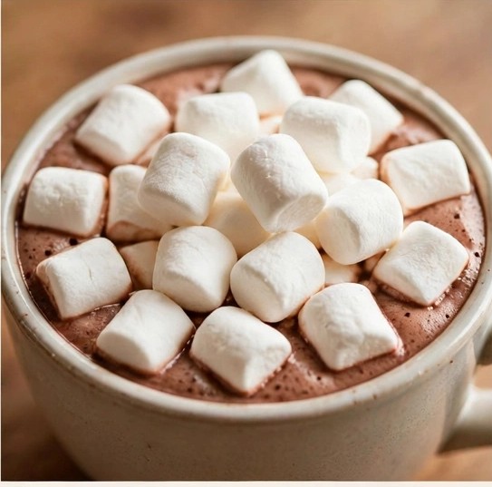 Kids' cocoa topped with marshmallows