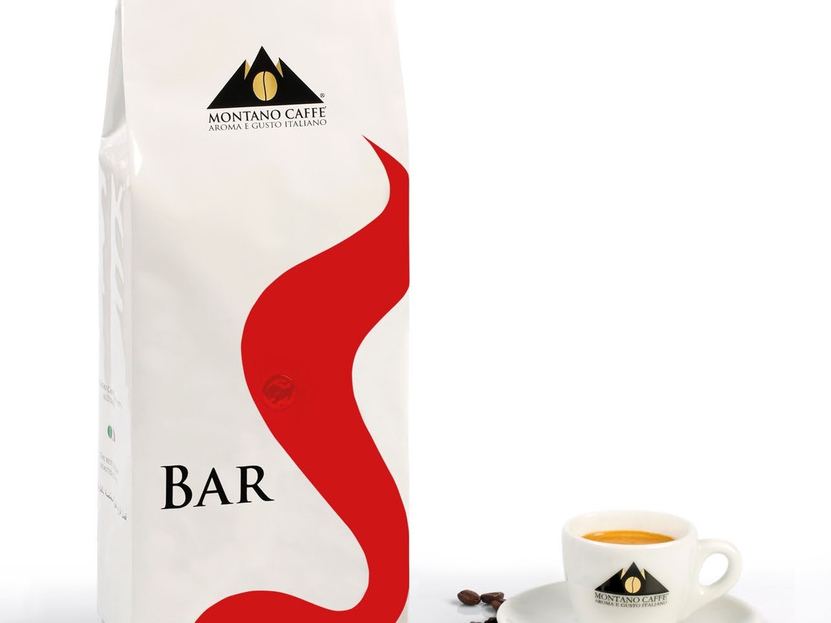 Montano Caffè Bar — whole-bean coffee bag with a cup of espresso
